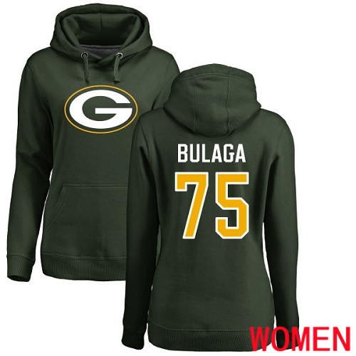 Green Bay Packers Green Women #75 Bulaga Bryan Name And Number Logo Nike NFL Pullover Hoodie Sweatshirts